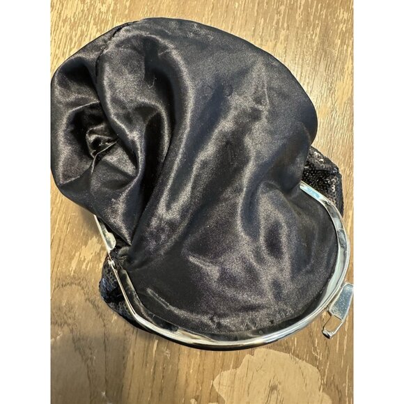 Black Sequin Silver Chain Clasp Tote Wristlet Bag 90s Y2k Whimsygoth Old Money - Picture 6 of 8